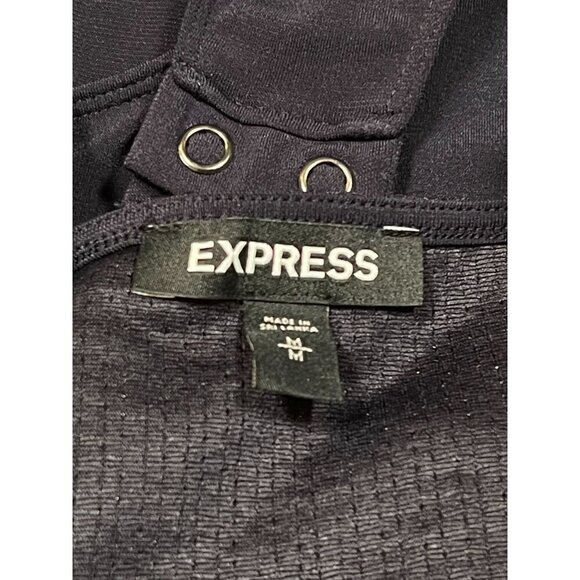 Express Navy Puff Sleeve Textured Sweetheart Neck Bodysuit SIZE-MEDIUM - Picture 3 of 8